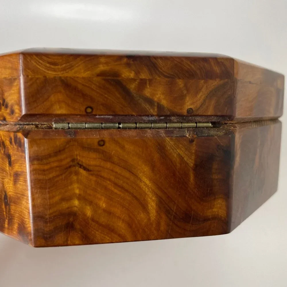 Moroccan Thuya Burl Wood Octagonal Jewelry Box Burl Wooden Inlay Box